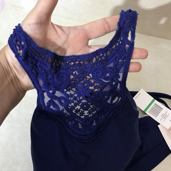 Jessica Simpson Martinique Hi-Neck Sexy Crochet Top Bikini Swimsuit Blue New - Picture 1 of 13